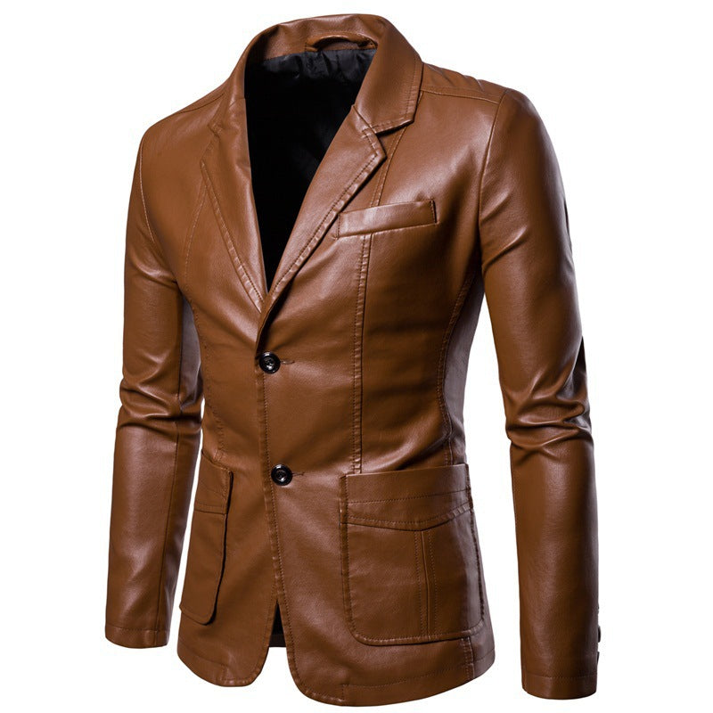 Herrtailorerad läderjacka – Elegant Formell Blazer för Kontor