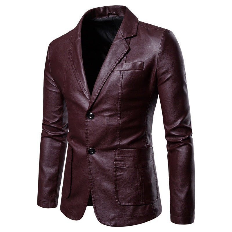Herrtailorerad läderjacka – Elegant Formell Blazer för Kontor