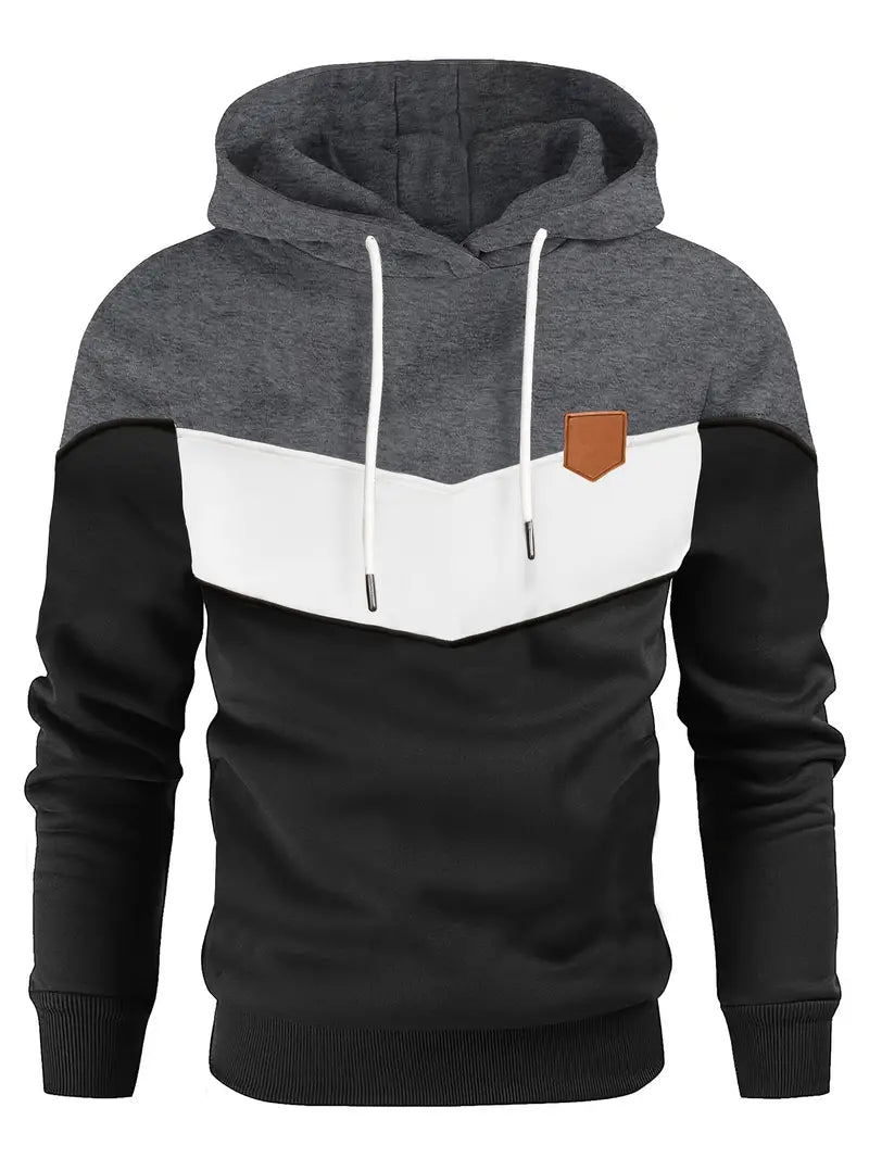 Herr färgblock hoodie – trendig tröja med kontrasterande paneler