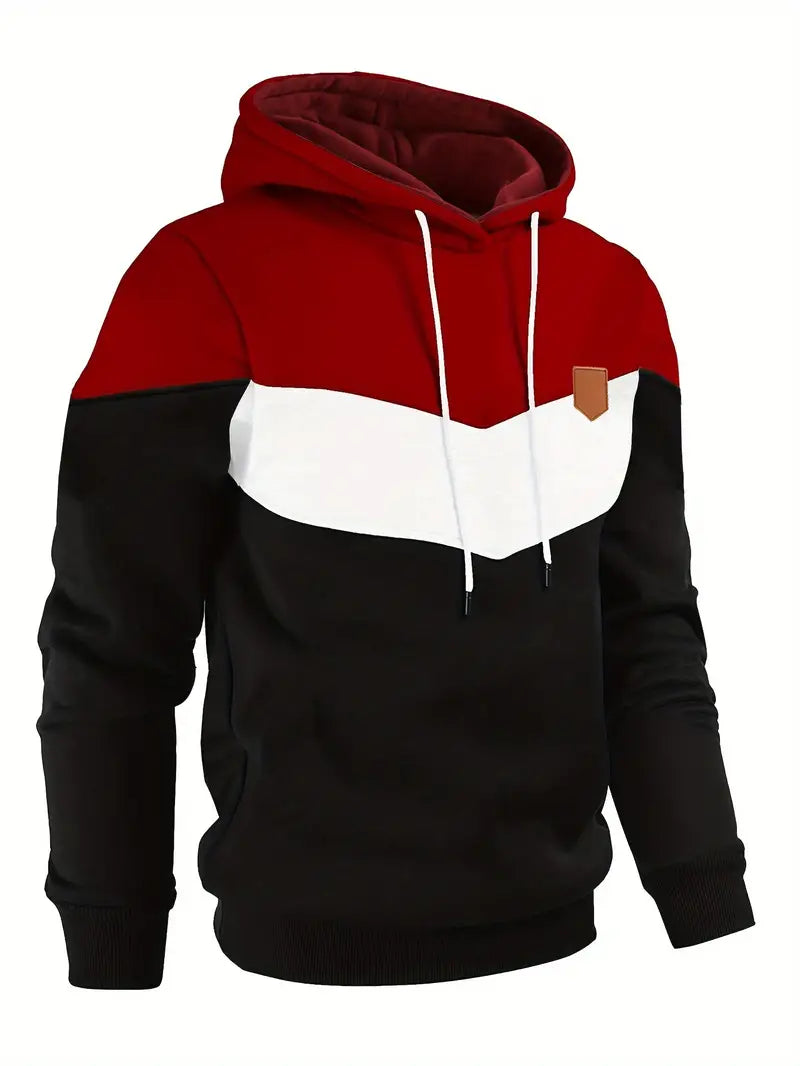 Herr färgblock hoodie – trendig tröja med kontrasterande paneler