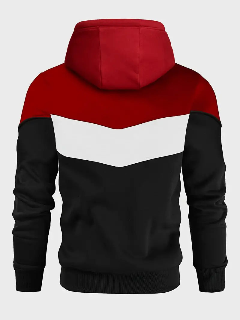 Herr färgblock hoodie – trendig tröja med kontrasterande paneler