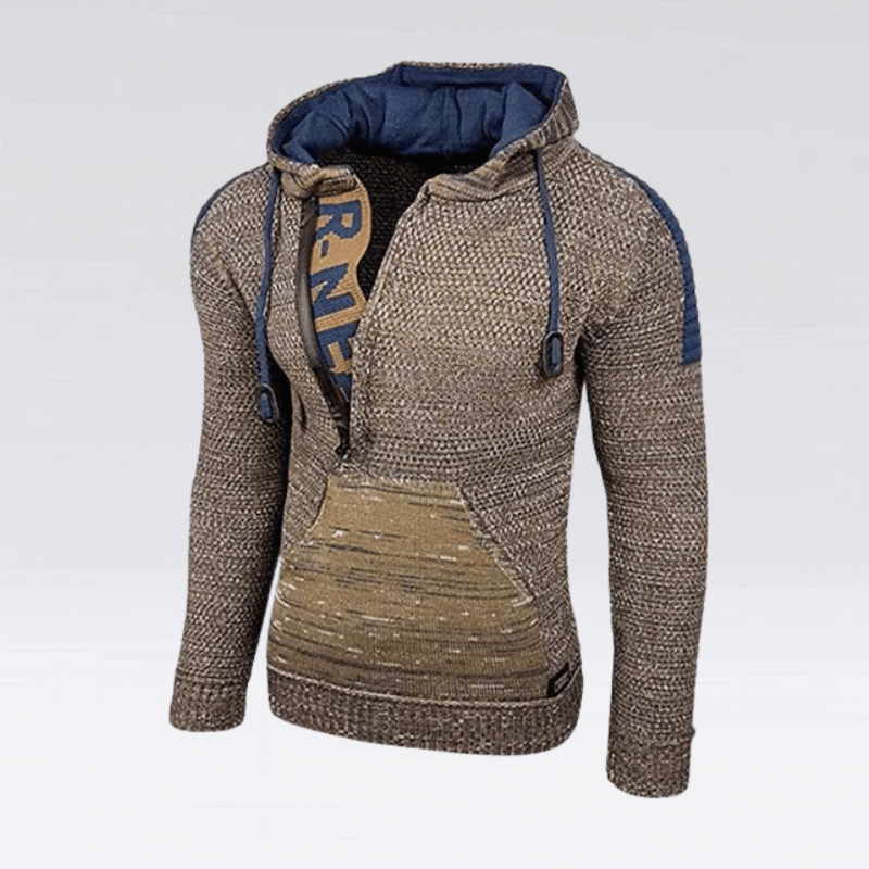 Herr vintage stickad tröja – mysig hoodie för höstbruk