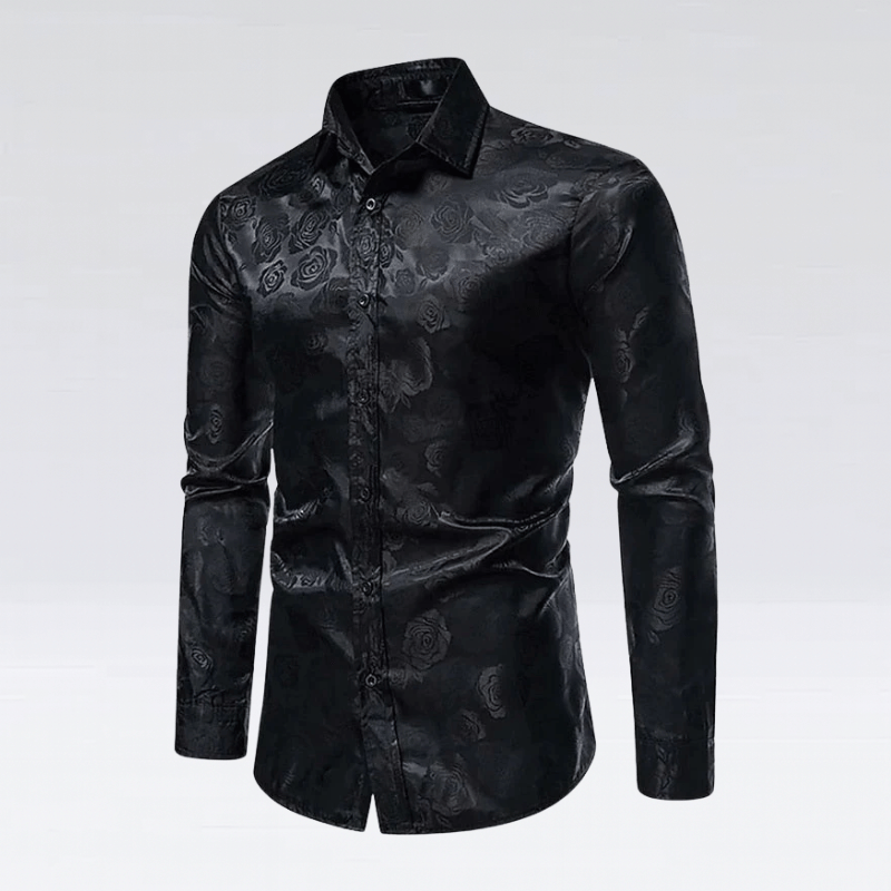 Herrskjorta i satin – elegant skjorta med subtil rosdesign