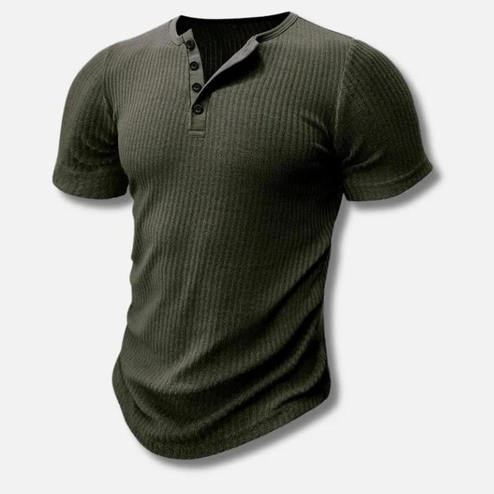 Muskelpassform henley-t-shirt - ribbad kortärmad topp för män