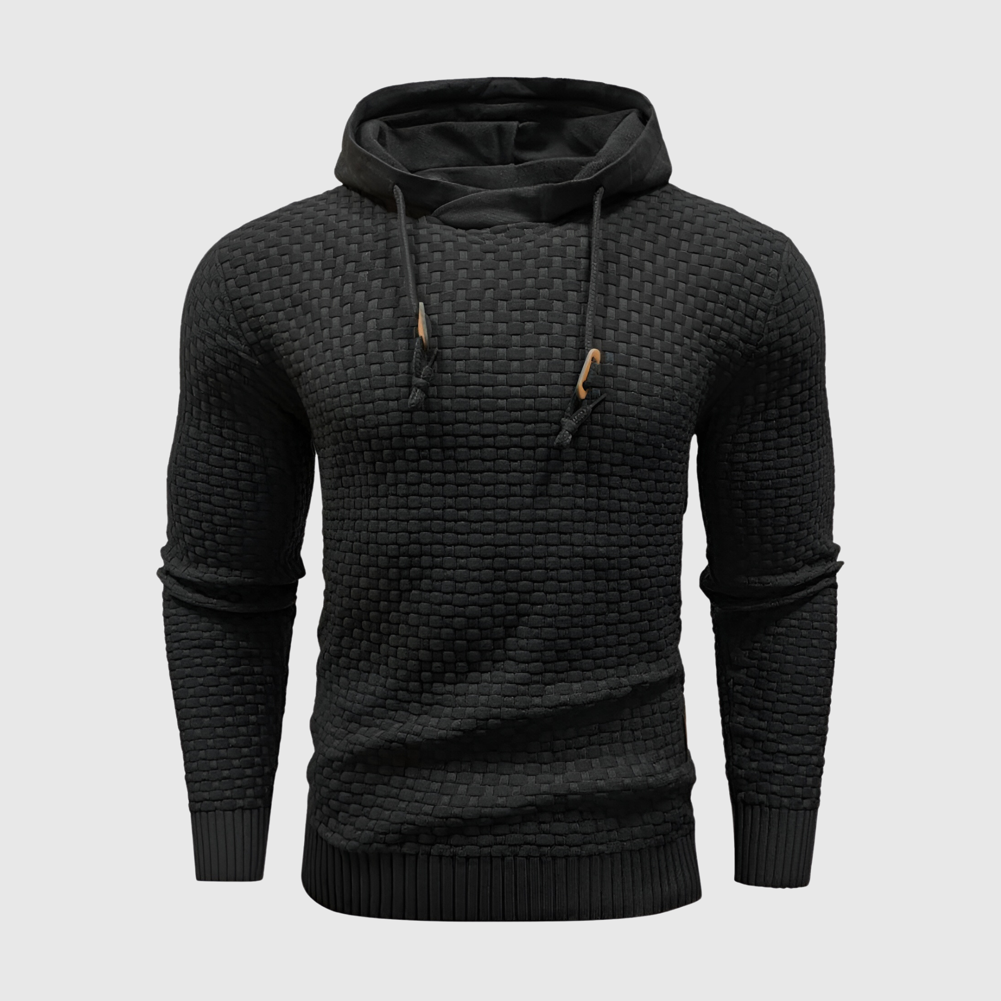 Mäns texturerad stickad hoodie – mångsidig och stilren