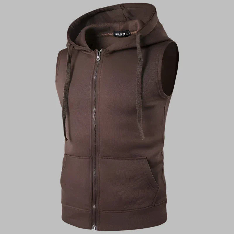 Herrar zip ärmlös hoodie – mysig sportväst för aktiv livsstil