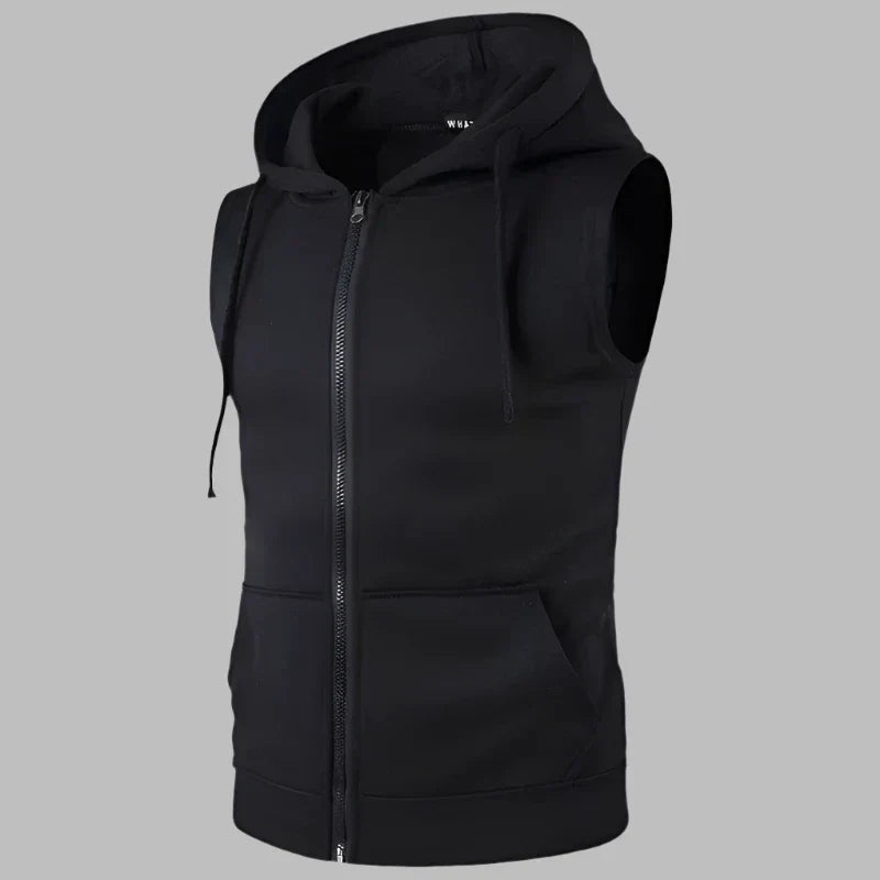 Herrar zip ärmlös hoodie – mysig sportväst för aktiv livsstil