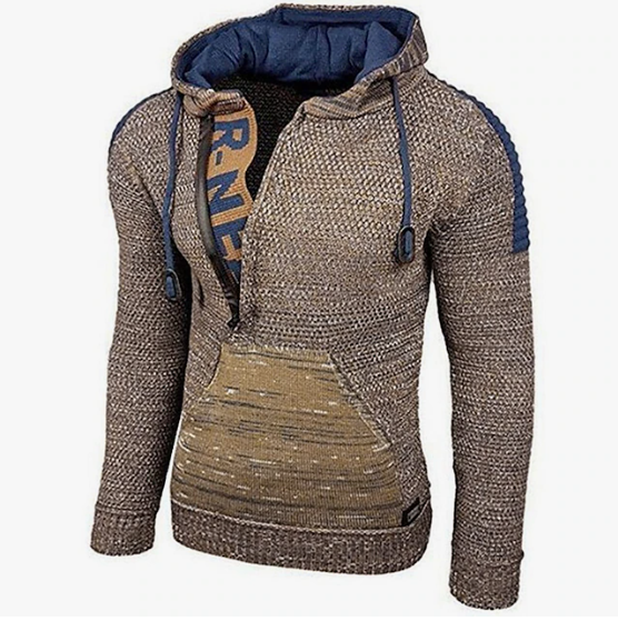 Herr vintage stickad tröja – mysig hoodie för höstbruk