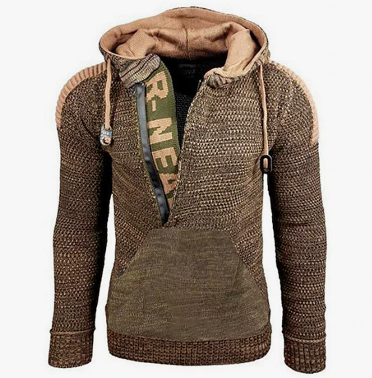 Herr vintage stickad tröja – mysig hoodie för höstbruk