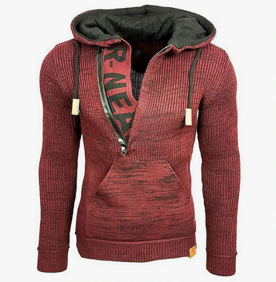 Herr vintage stickad tröja – mysig hoodie för höstbruk