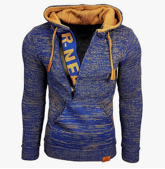Herr vintage stickad tröja – mysig hoodie för höstbruk