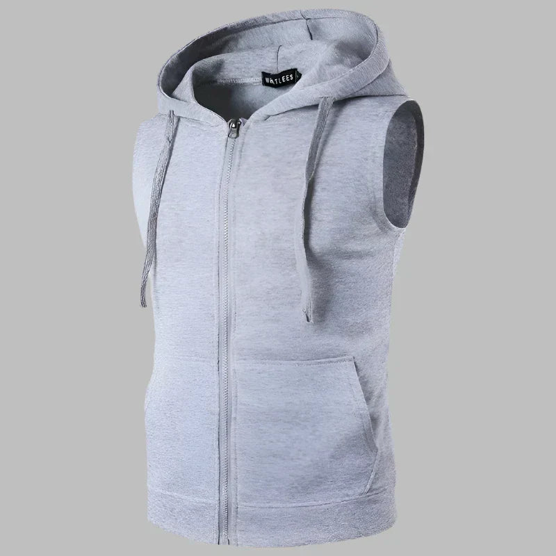 Herrar zip ärmlös hoodie – mysig sportväst för aktiv livsstil