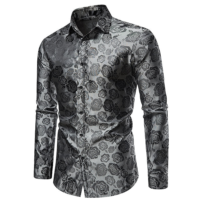 Herrskjorta i satin – elegant skjorta med subtil rosdesign
