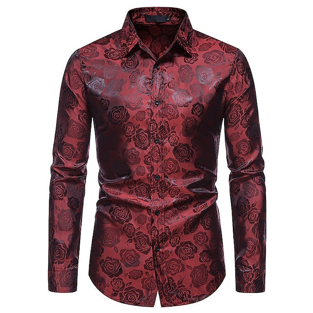 Herrskjorta i satin – elegant skjorta med subtil rosdesign