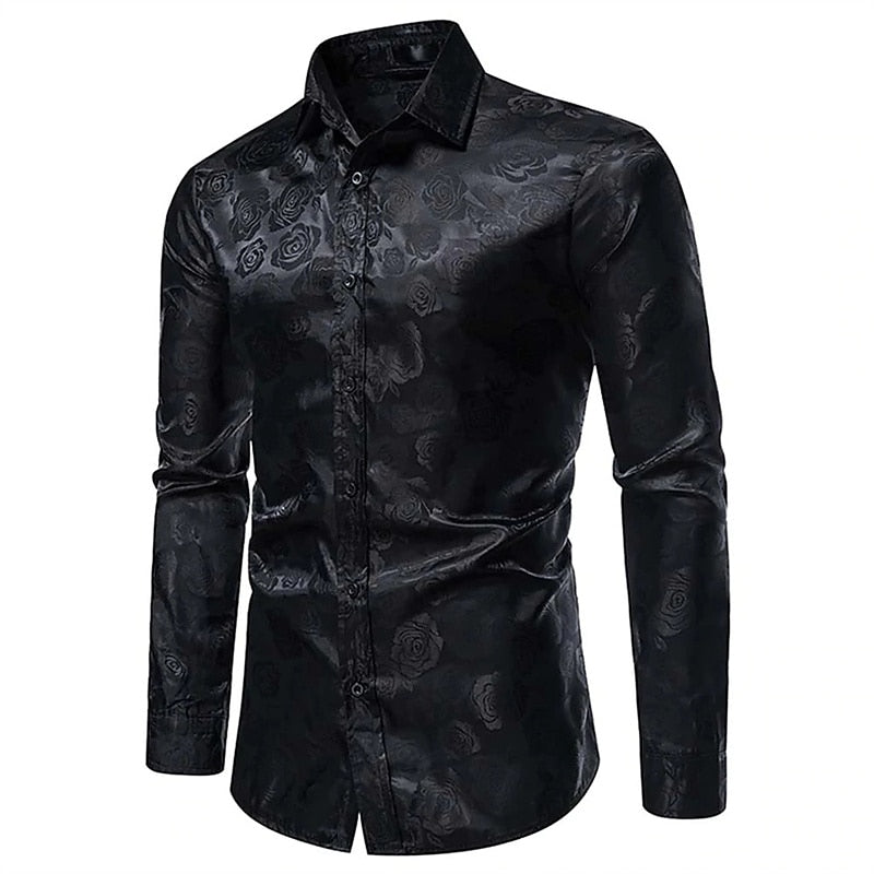 Herrskjorta i satin – elegant skjorta med subtil rosdesign