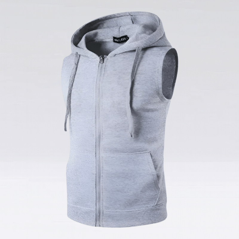 Herrar zip ärmlös hoodie – mysig sportväst för aktiv livsstil