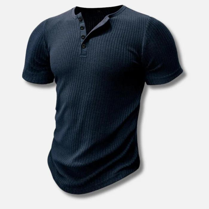 Muskelpassform henley-t-shirt - ribbad kortärmad topp för män