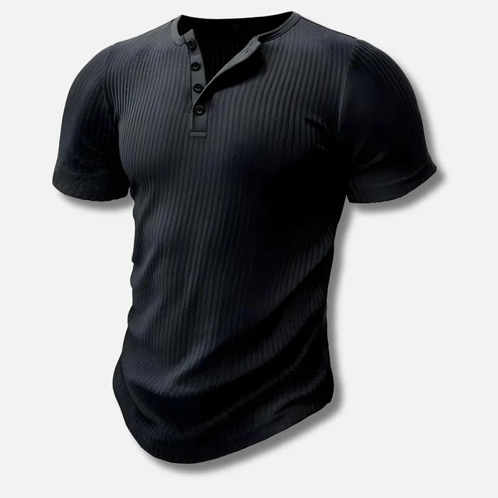 Muskelpassform henley-t-shirt - ribbad kortärmad topp för män