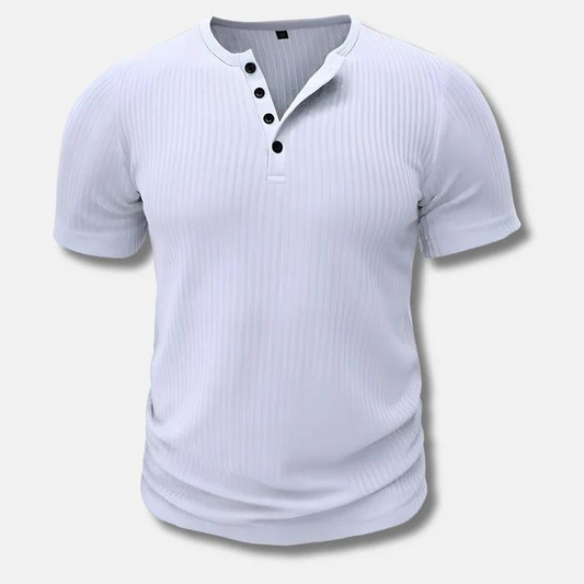 Muskelpassform henley-t-shirt - ribbad kortärmad topp för män