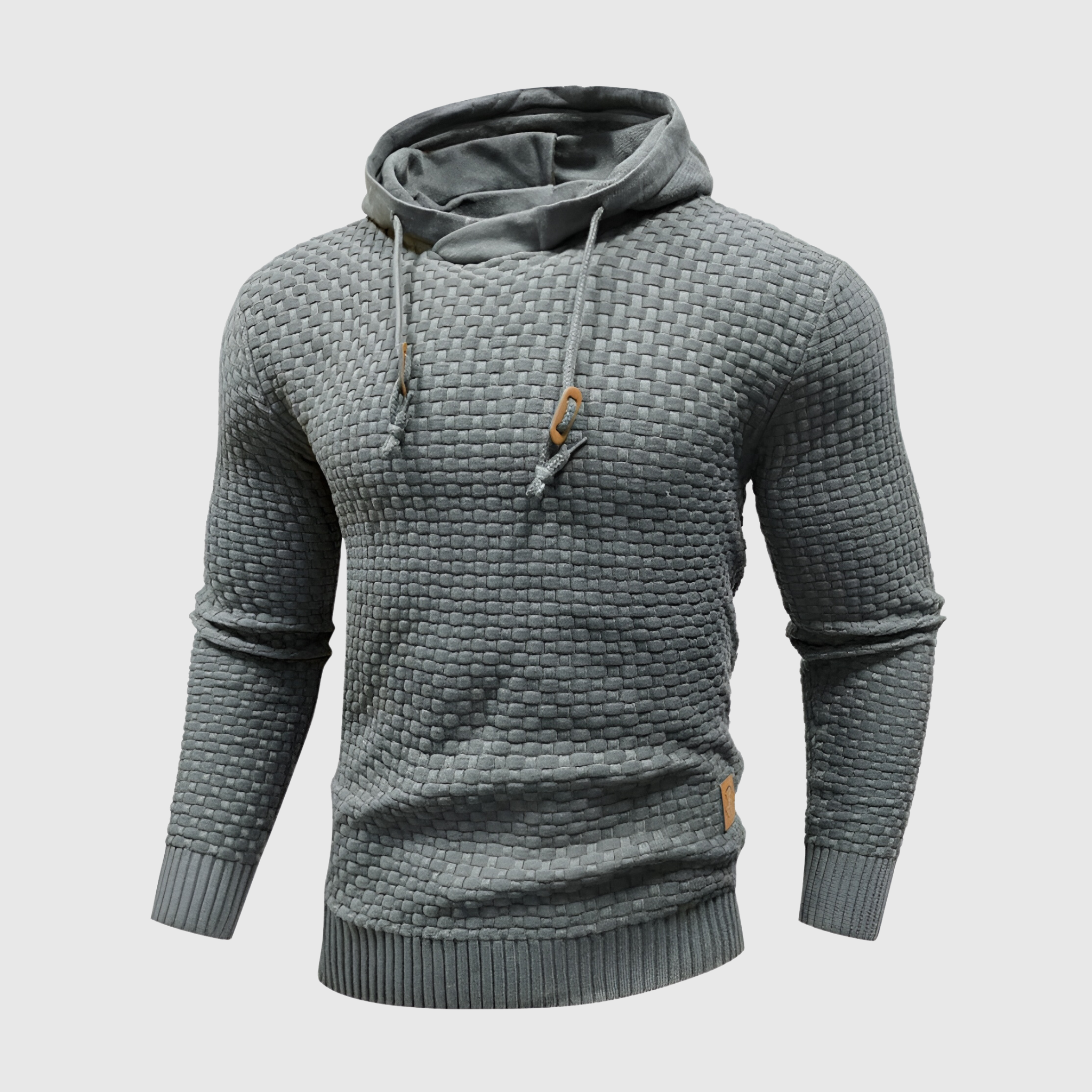 Mäns texturerad stickad hoodie – mångsidig och stilren