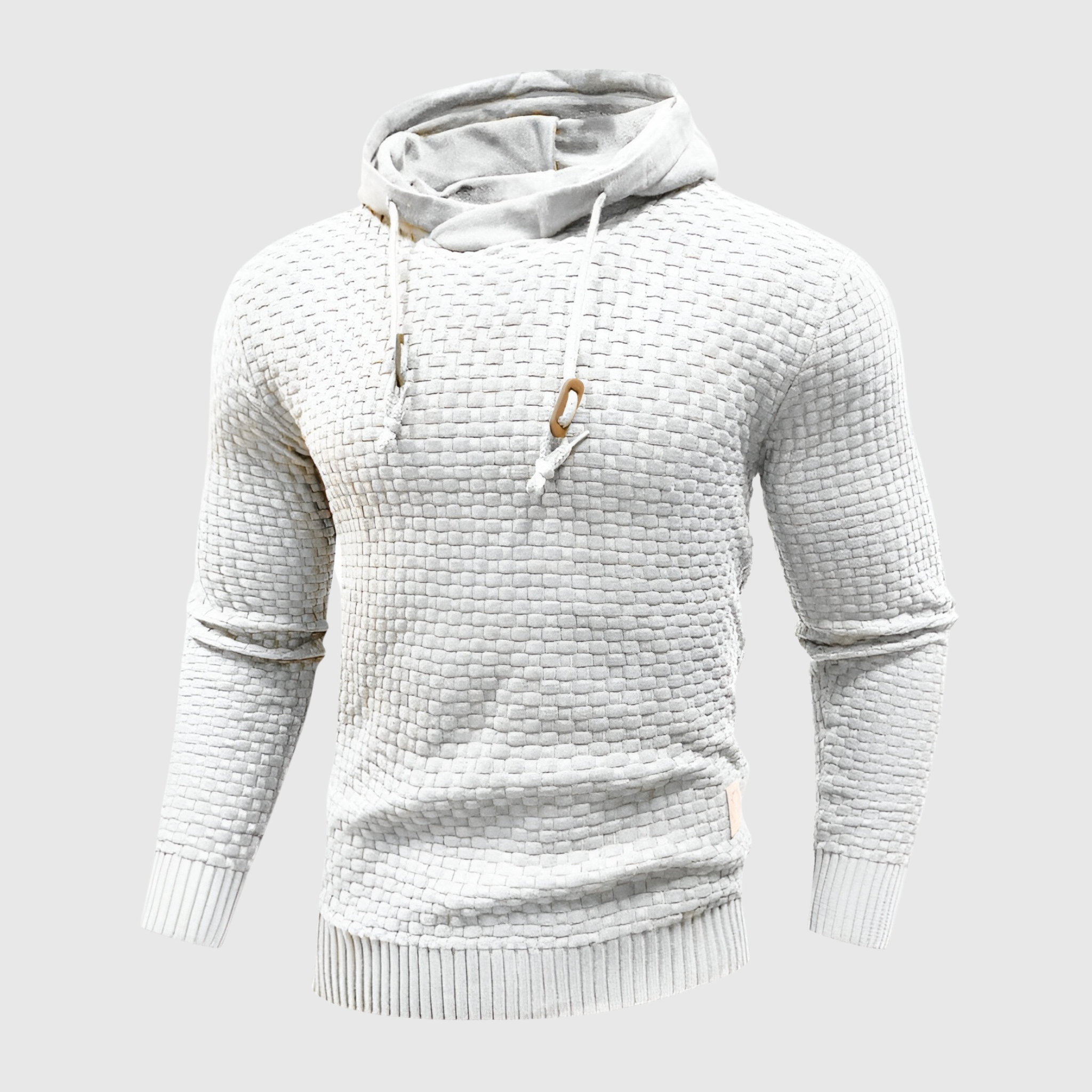 Mäns texturerad stickad hoodie – mångsidig och stilren