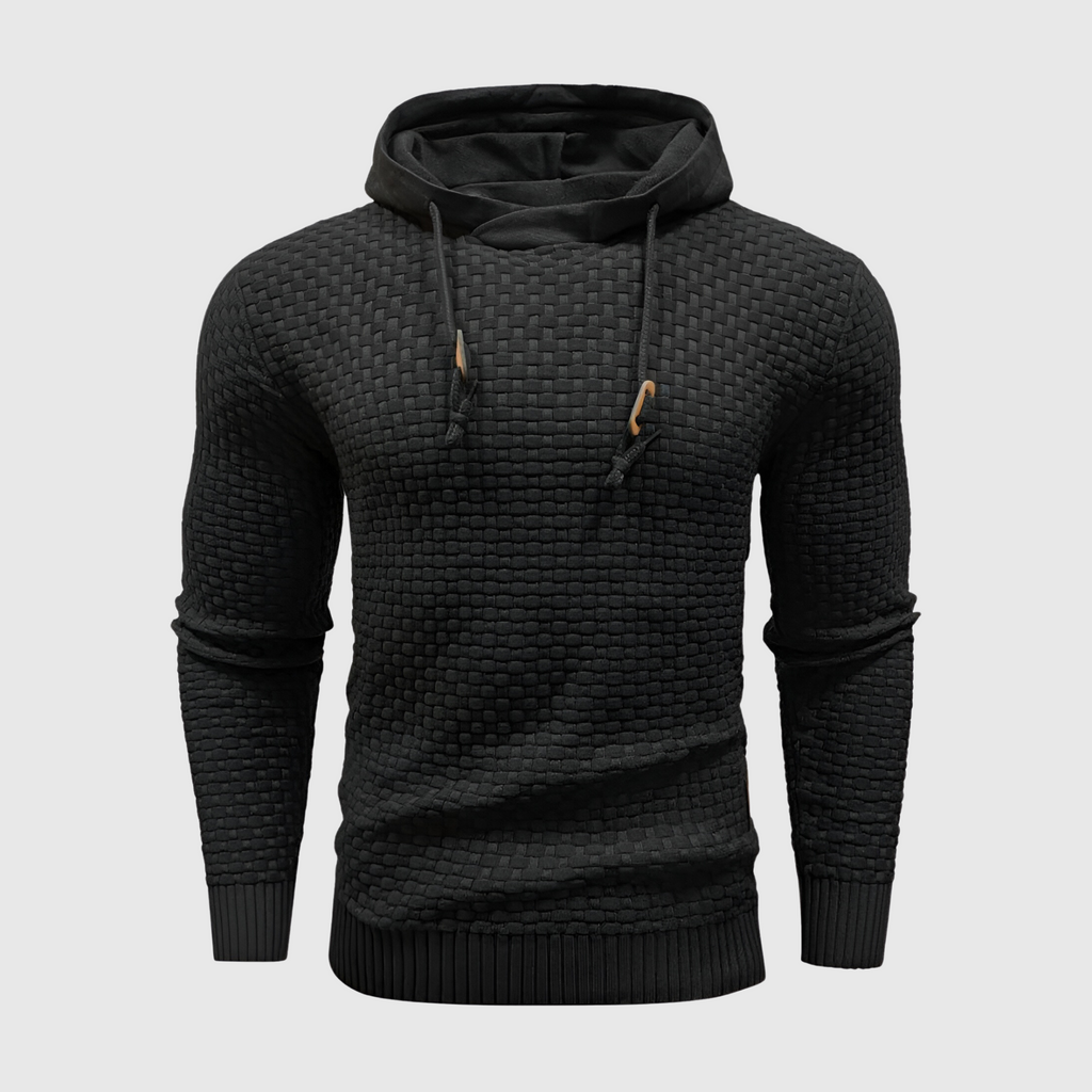 Mäns texturerad stickad hoodie – mångsidig och stilren