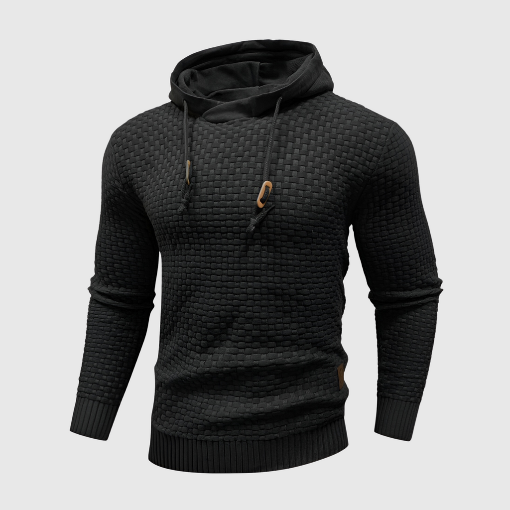 Mäns texturerad stickad hoodie – mångsidig och stilren