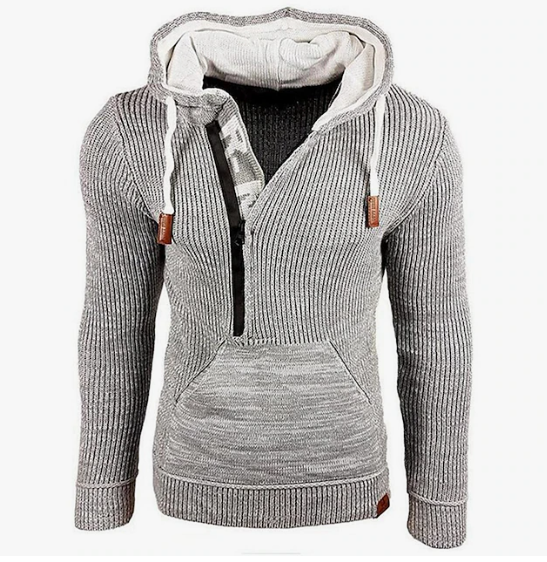 Herr vintage stickad tröja – mysig hoodie för höstbruk