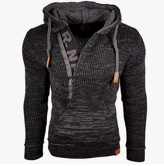 Herr vintage stickad tröja – mysig hoodie för höstbruk