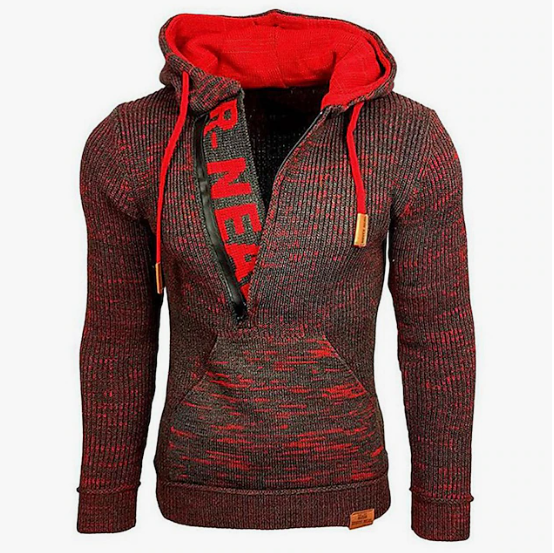 Herr vintage stickad tröja – mysig hoodie för höstbruk