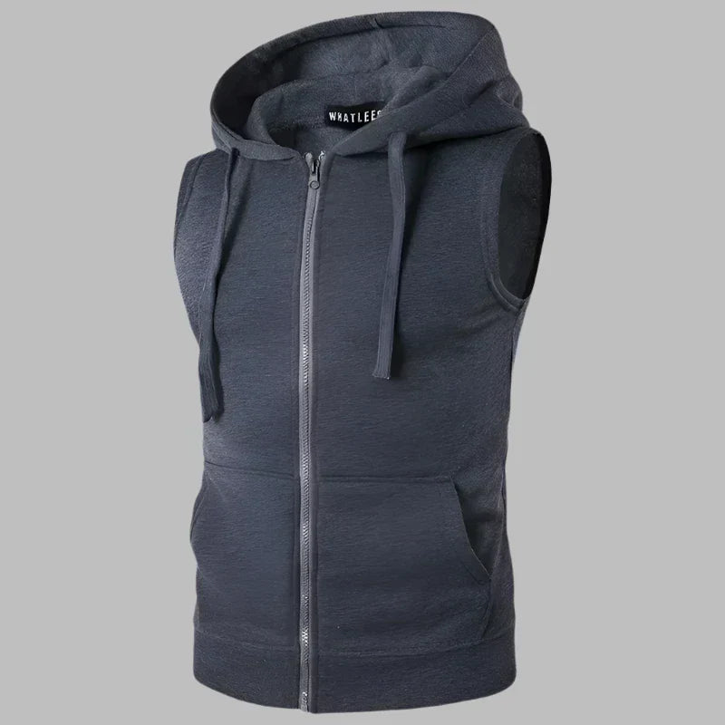 Herrar zip ärmlös hoodie – mysig sportväst för aktiv livsstil