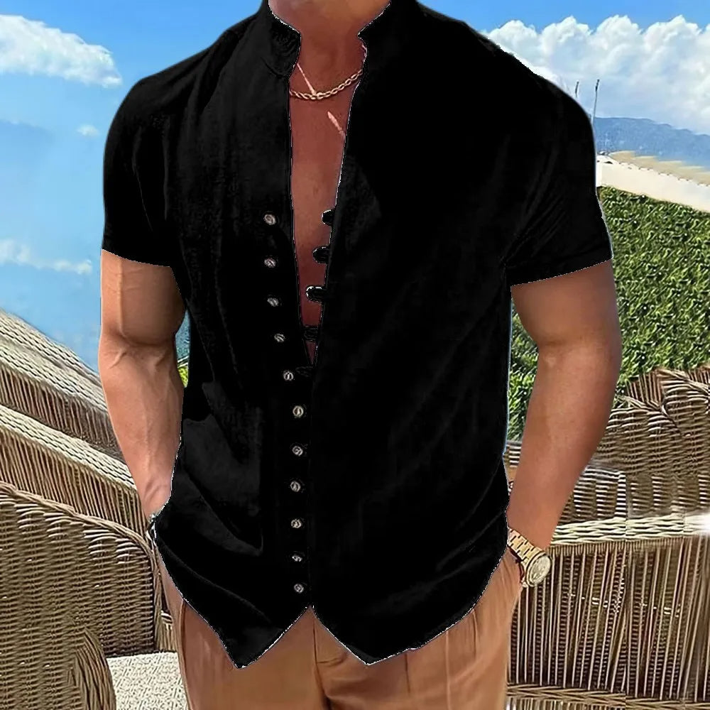 Herrskjorta med kort ärm - modern casual stil för vår och sommar, lättviktsmaterial