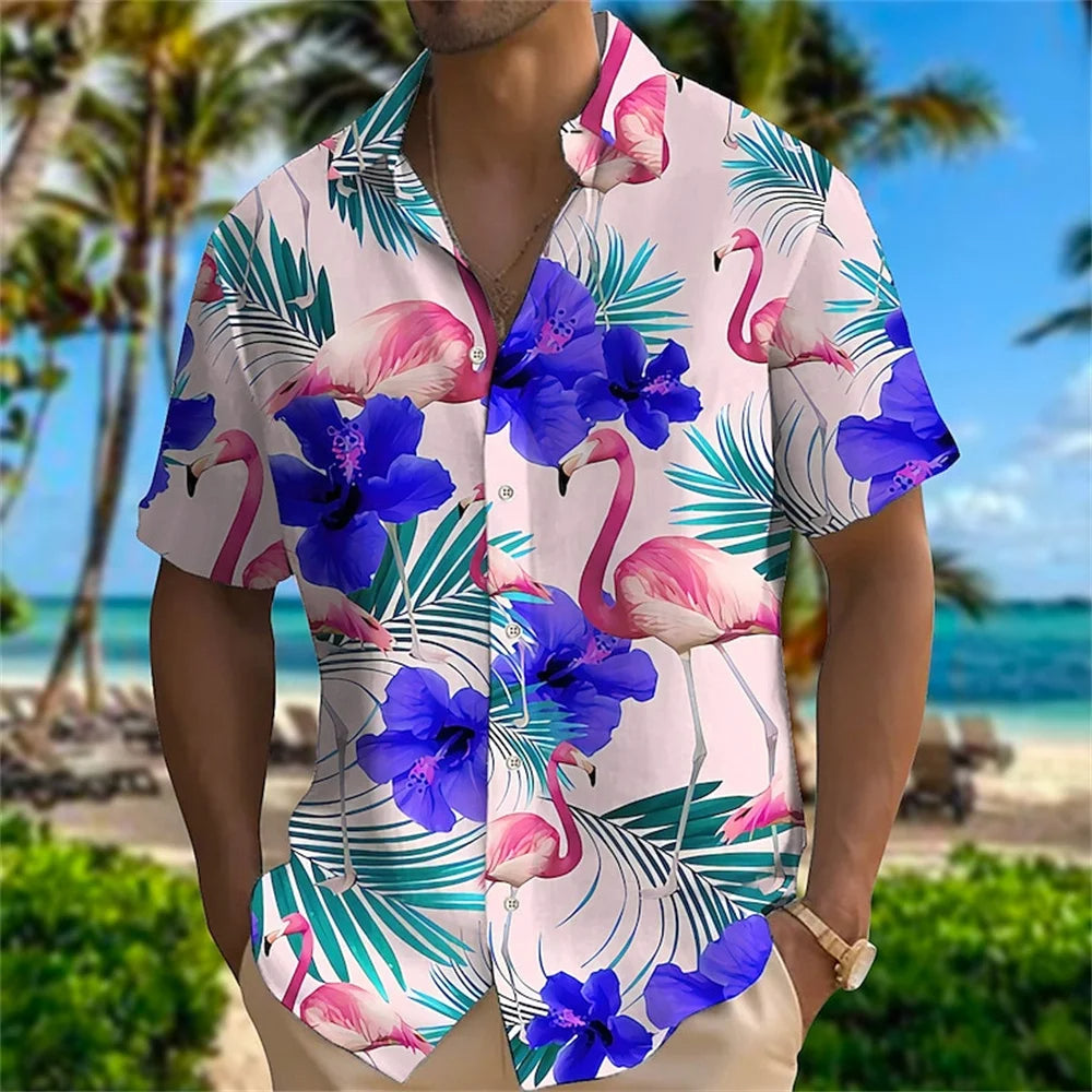 Herrskjorta med tropiskt tryck - lättviktig casualwear, för sommaren