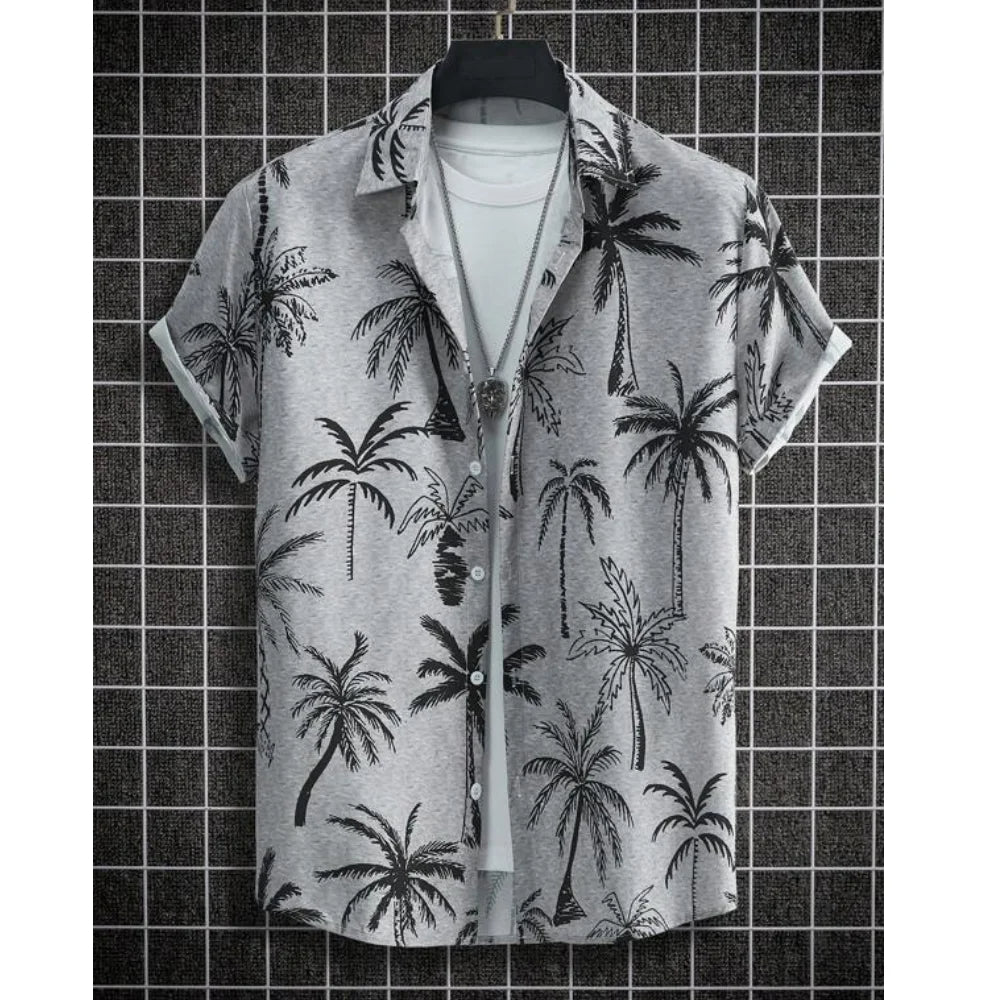 Herrskjorta med tropiskt tryck - lättviktig casualwear, för sommaren