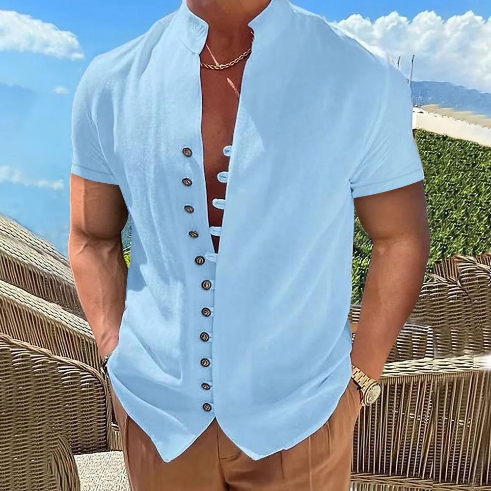 Herrskjorta med kort ärm - modern casual stil för vår och sommar, lättviktsmaterial