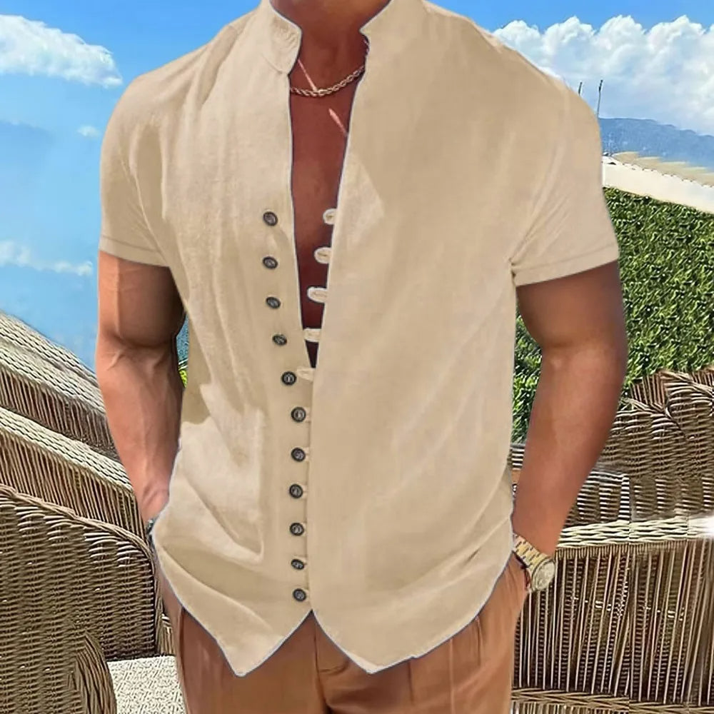 Herrskjorta med kort ärm - modern casual stil för vår och sommar, lättviktsmaterial