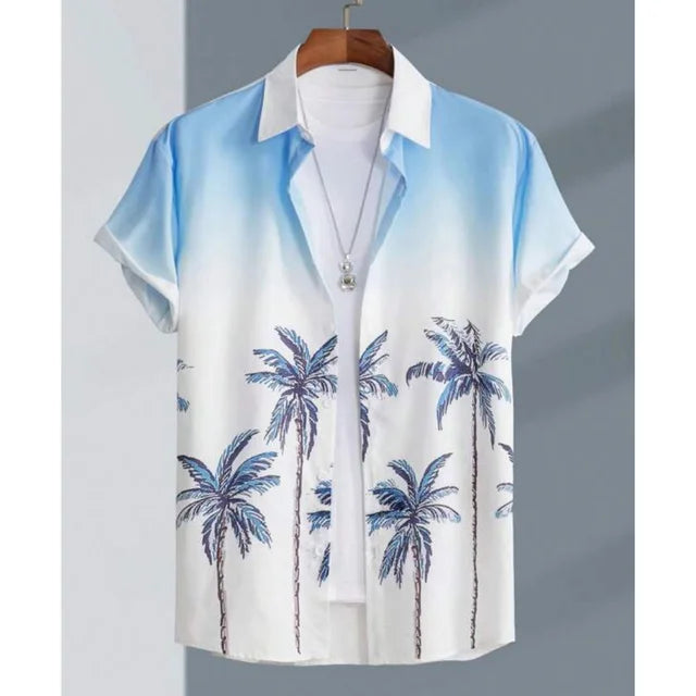 Herrskjorta med tropiskt tryck - lättviktig casualwear, för sommaren