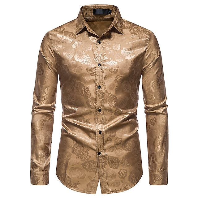 Herrskjorta i satin – elegant skjorta med subtil rosdesign